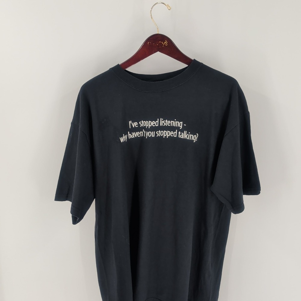 Vintage 90s Gildan Activewear Ultra Cotton Line Print T-Shirt Black‎ Size XL
